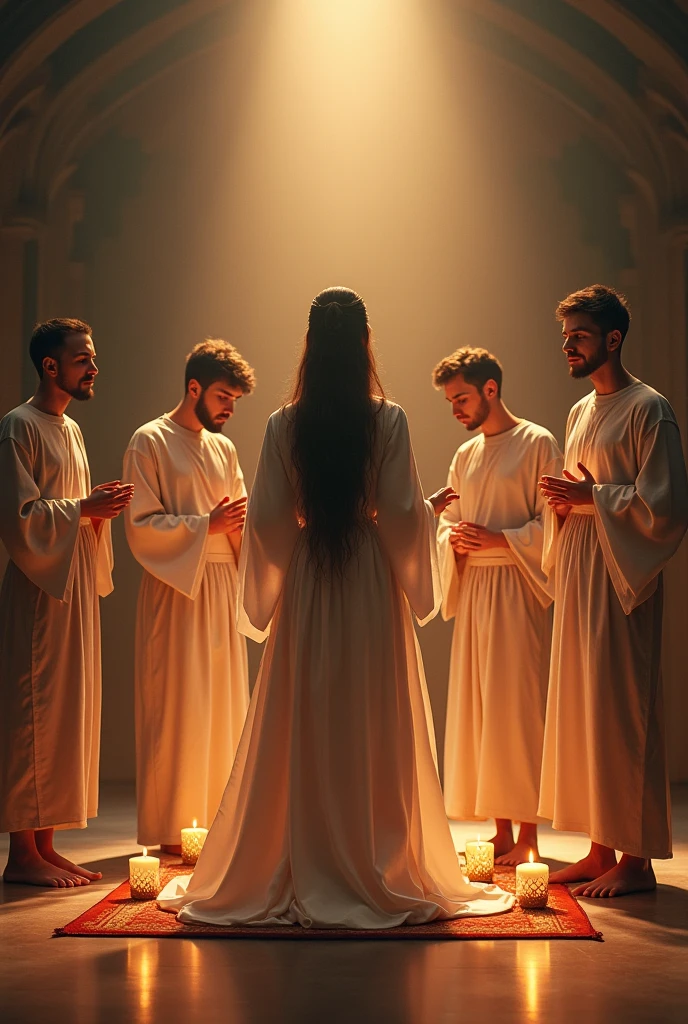 A young woman and 5 young
Mans
are doing worship work together in a concert