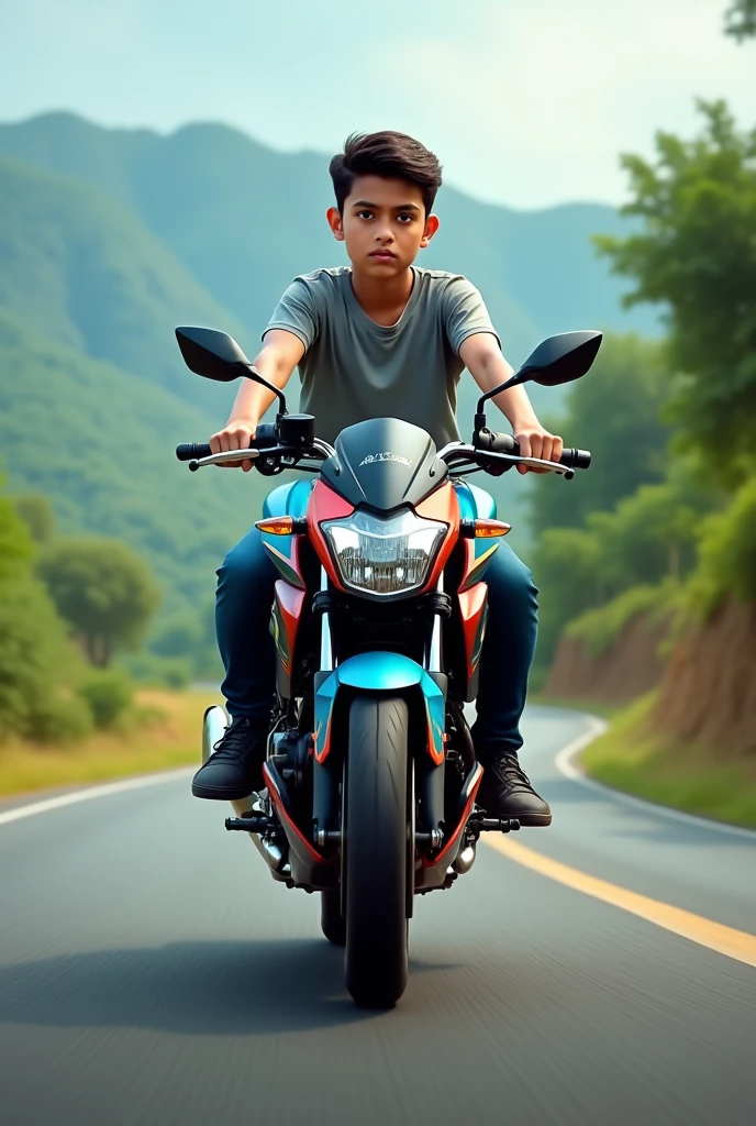 A boy with bajaj pulsar bike