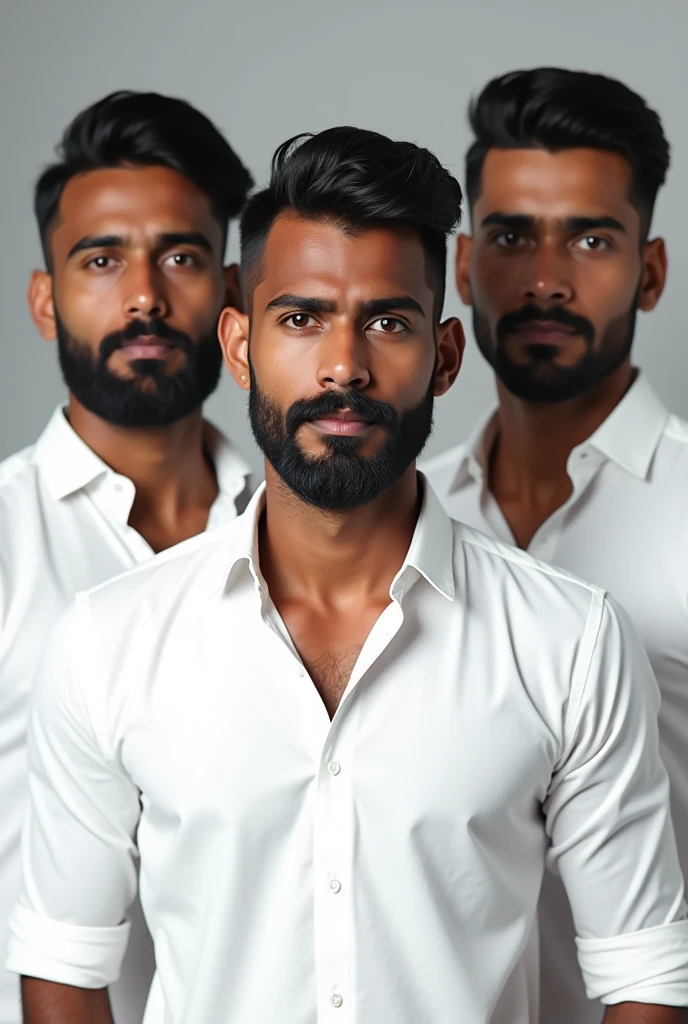 3 handsome indian man with white shirt, he have Beard