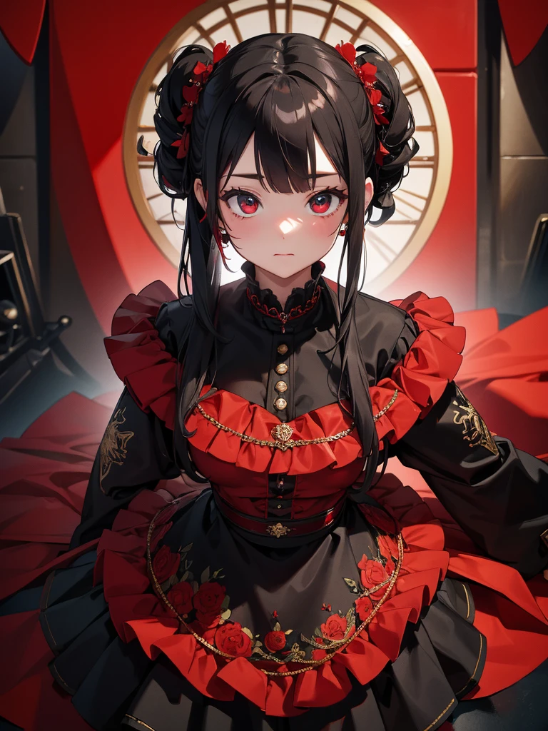 masterpiece,Highest quality,Very detailed,8k,High resolution,Balkun Style, Black and Red,one person&#39;s,(short hair:1.2),Very detailed目,Very detailed顔,Very Fine Hair,masterpiece,Highest quality,(Left and right split themes:1.0),No gaps,Heterochromia iridis,((Two Tone Hair:1.2)),(Chiaroscuro:1.2),(On the left are black hair and red eyes,On the right are white hair and blue eyes:1.2),(The sailor uniform is drawn in detail.:1.2),The left side is darker in tone.、It has orange highlights,Make the center line less noticeable