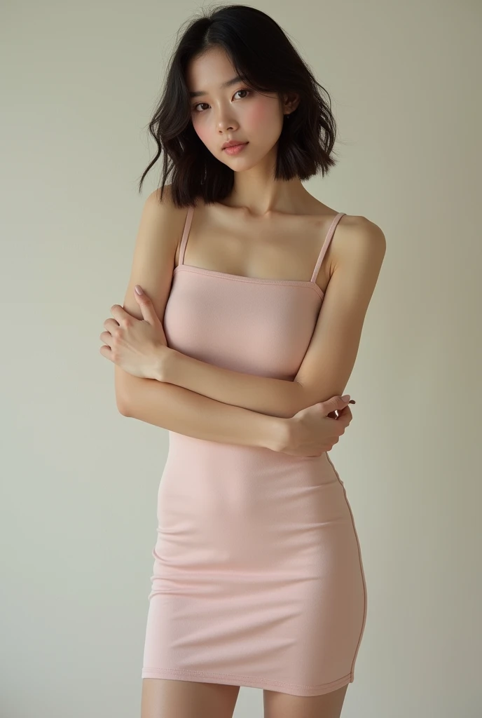 A very beautiful Japanese model wearing a tight dress、Create beautiful and feminine body photos,Accurate simulation of lightweight material interactions、refreshing、Real People、Bob Hair