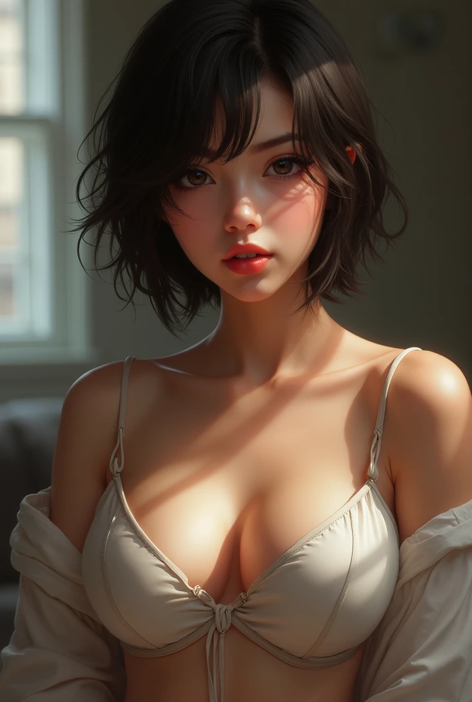 Realistic image of girl big boobs and short hair