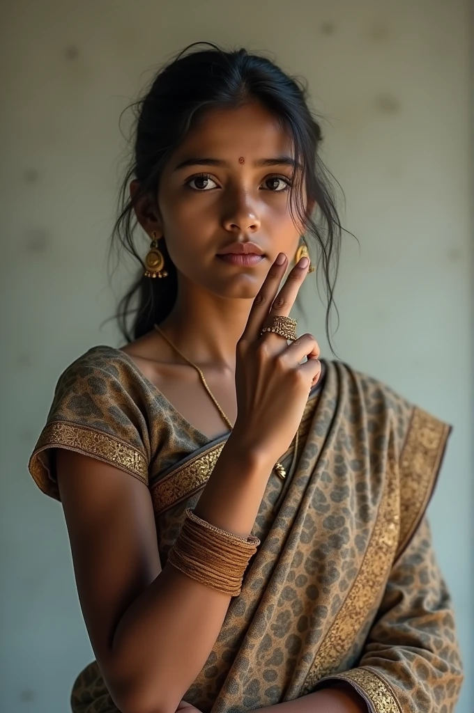 Give me a picture size of 16.9 retio An Assam girl who is showing something with her hand but there is nothing in her hand. And write this (how to make this jwellery) in this picture this picture ratio is 16.9