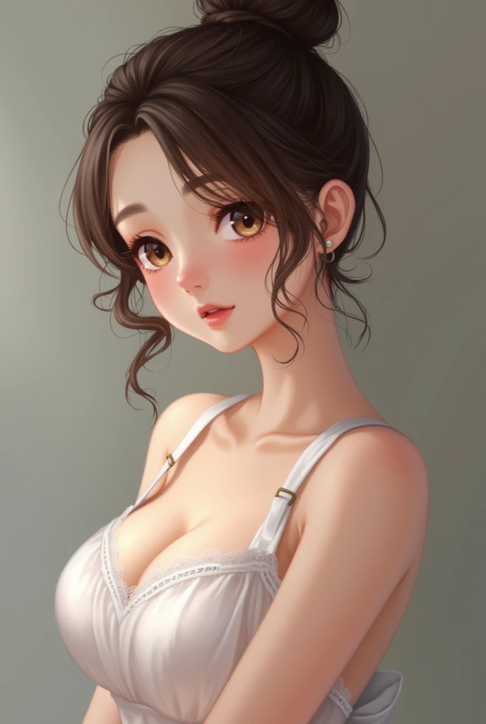 adorable, 1 girl, (face to face), , baby face, happy, medium portrait, (face details: 1), (eye details:1), ((naked big breasts)). wearing transparent transparency mini apron, .. Cute posed. proportional body. Ultra High Res. realistic: 1.4, UHD, poke a bun Hairstyle , lace , NSFW, NAKED, NUDE