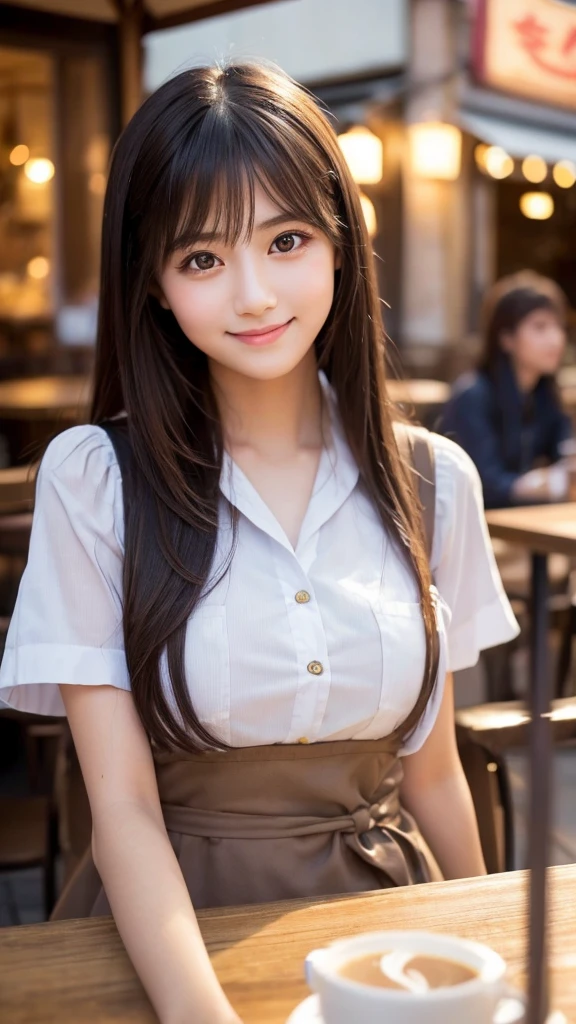 Cute girl working at a cafe terrace Japanese 19age
Professional Lighting Digital SLR Beautiful and elaborate face Perfect and beautiful face Big eyes Smile