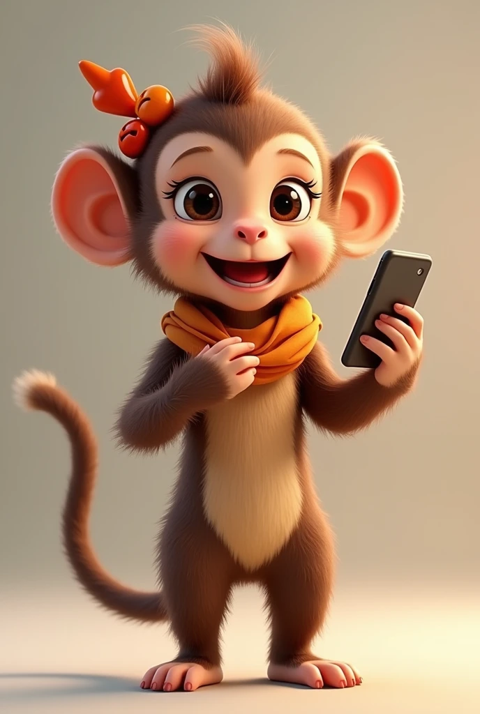 Generate a go to offer a female woman monkey in a human form using mobile and smiling and Turkey