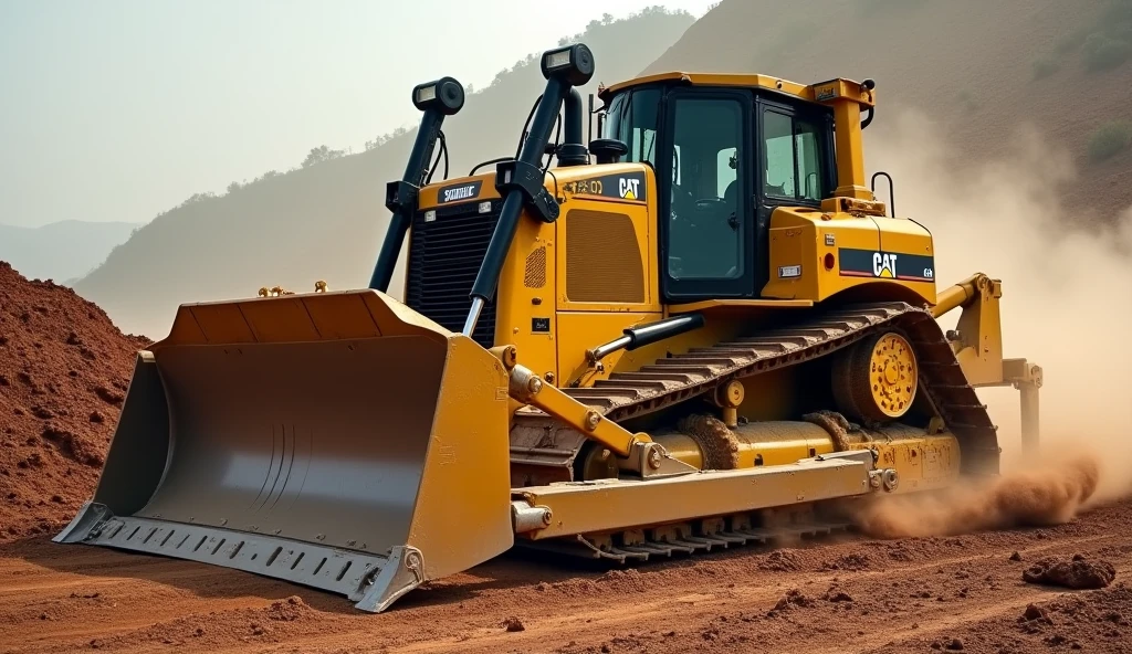 Bulldozer caterpillar front left side view side view working mati ko Khush karte hue