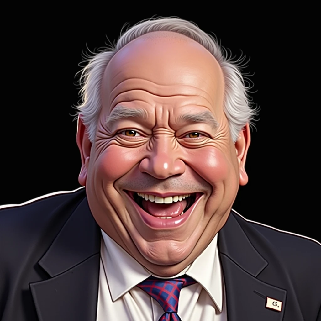 a bald 60 year old man with a perfectly round face, white hair, laughing joyfully, exaggerated features, humorous expression, colorful 2D lineart graffiti caricature, flat lighting, endearing, Tim Walz, Democrat