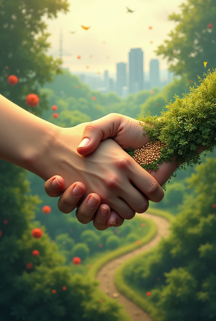 Handshake with food and earth