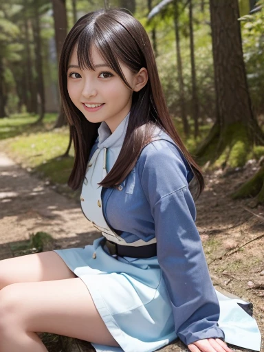Japanese female, (underweight), (medium bust best quality:1.5), 30 years old, (cheerful grin:1.1),
snow scene, forest, (sitting on the ground), semi long, large tsunami