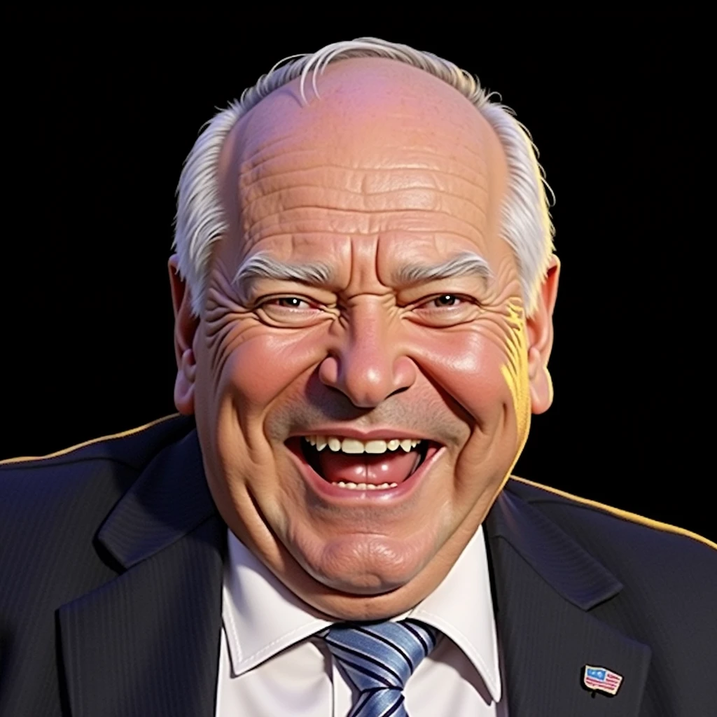 2D lineart graffiti caricature,colourful, kindly man laughing with joy, flat lighting, exaggerated features, perfectly round face, bald, 60 years old, white hair, humorous expression,funny,endearing