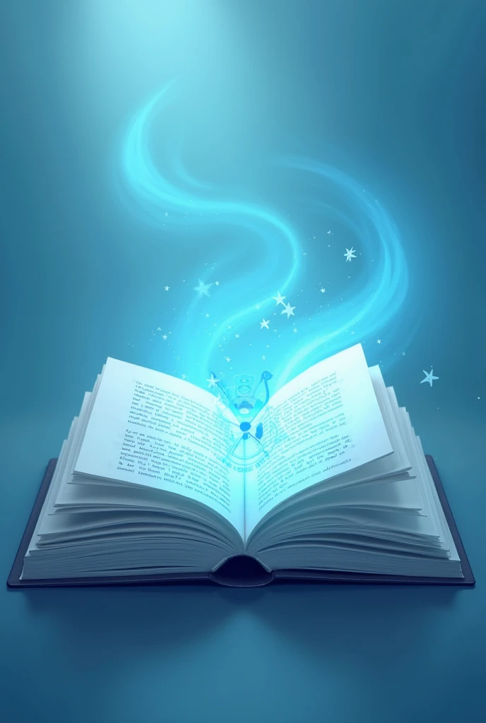 Create a picture of an open book with a picture of an archery target inside. Use a calm and fresh atmosphere. The main color used is blue."