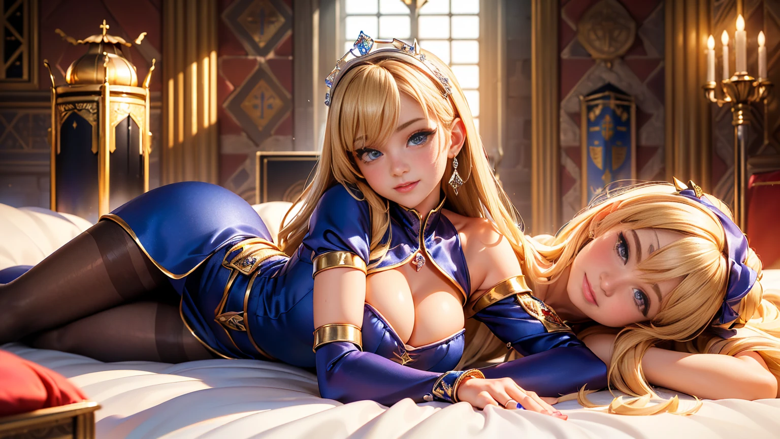(masterpiece, professional lighting, 16k, 8K wallpaper, raw photo, photorealistic: 1.8, ultra detailed soft natural lighting, detailed skin, detailed face, detailed eyes, textured skin, cinematic composition, shot of detailed rear view: 1.2), MB, ((group photo: 1.2, 3 extremely beautiful girls: 1.35, )), extremely beautiful face, ((in sexy tight long satin luxurious dress: 1.4, dress open on the side, pantyhose: 1.2)), (((inside the royal medieval castle: 1.4))), (perfect faces, very detailed face, perfect eyes, detailed eyes), different straight and straight hair colors, different body types, ((cute face)), looking at the viewer, innocent smiles, mischievous, cheerful, (Pretty chest: 1.4), (( open chest: 1.15)), ((attractive female body)), smile: 0.8, looking at viewer, young girls, embarrassed and shiny lips, age girls, Caucasian, maid, blonde hair, brown hair, hair straight, jewelry, earrings, bracelet, rings, attractive, silky skin, cheerful, bun, caucasian,