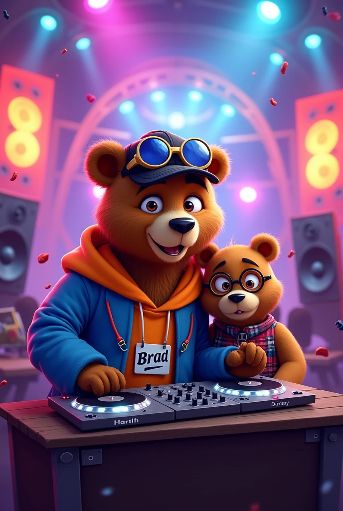DISNEY PIXAR DJ OSO WITH A BEAR THAT SAYS BRAD AND GLASSES
