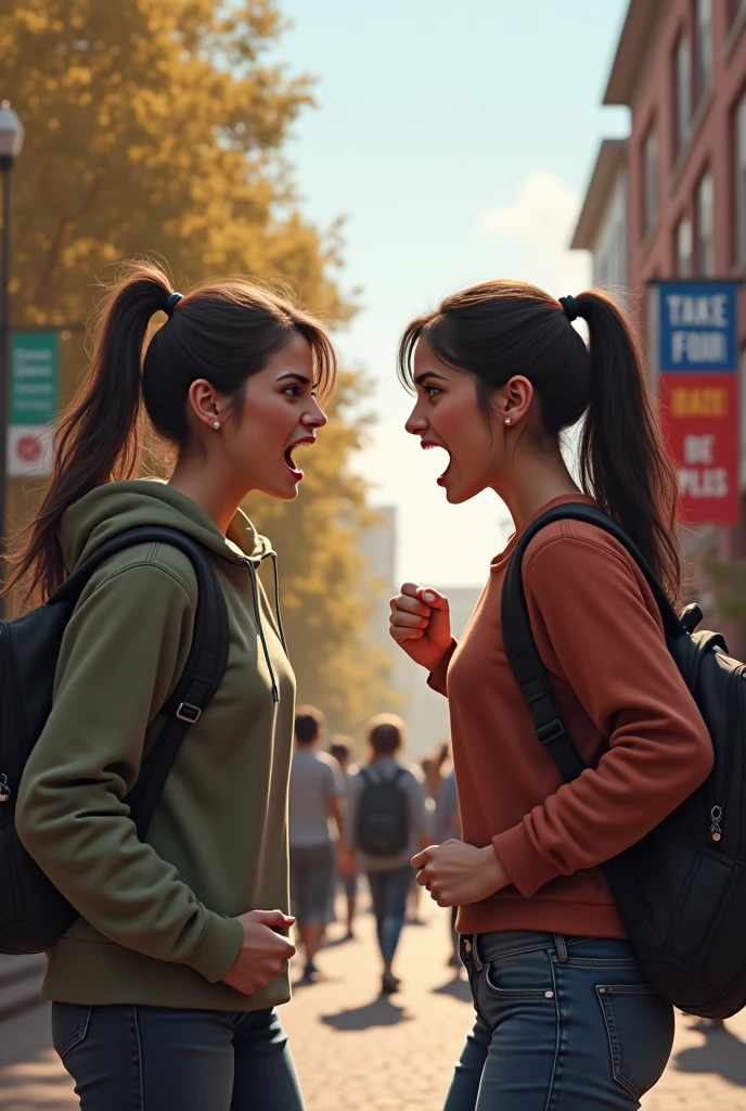 2 friends girls fighting at college.
