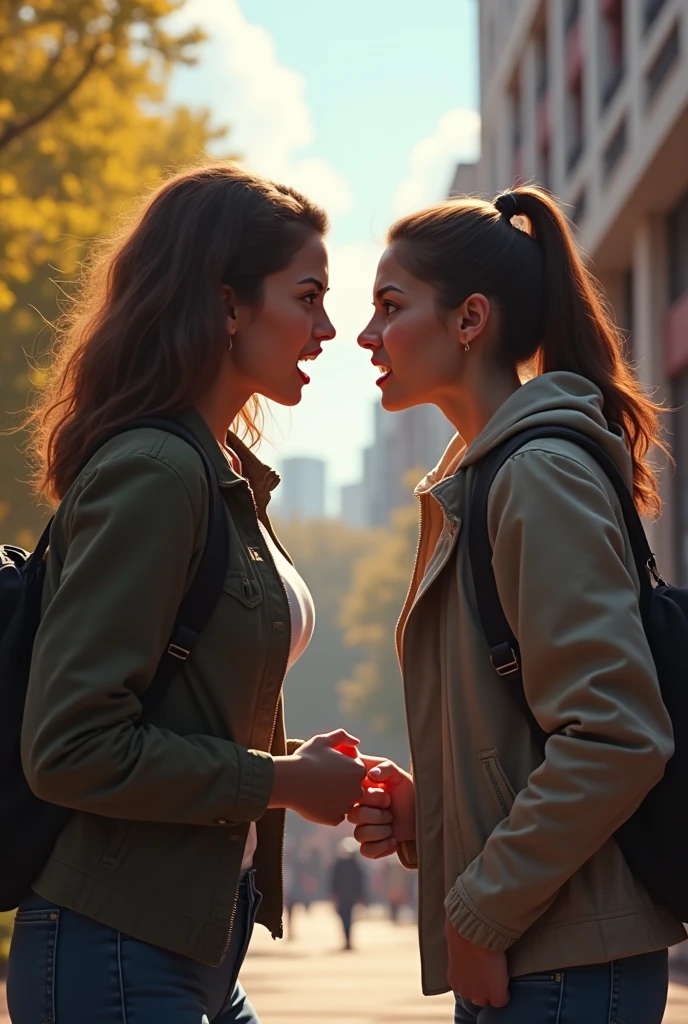 2 friends girls fighting at college.