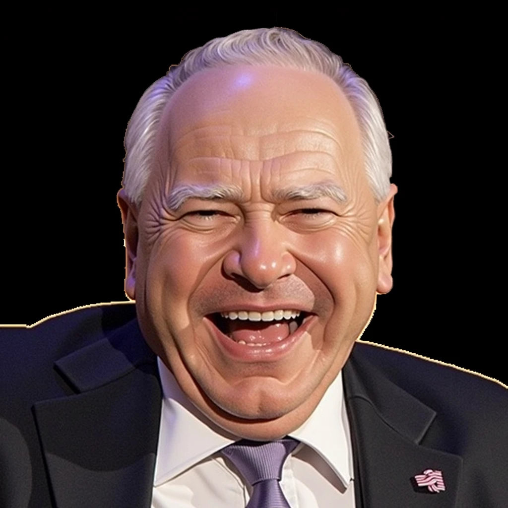 a bald 60 year old man with a perfectly round face, white hair, laughing joyfully, humorous expression, graffiti caricature, flat lighting, endearing, Tim Walz, Democrat,cartoon,stylized