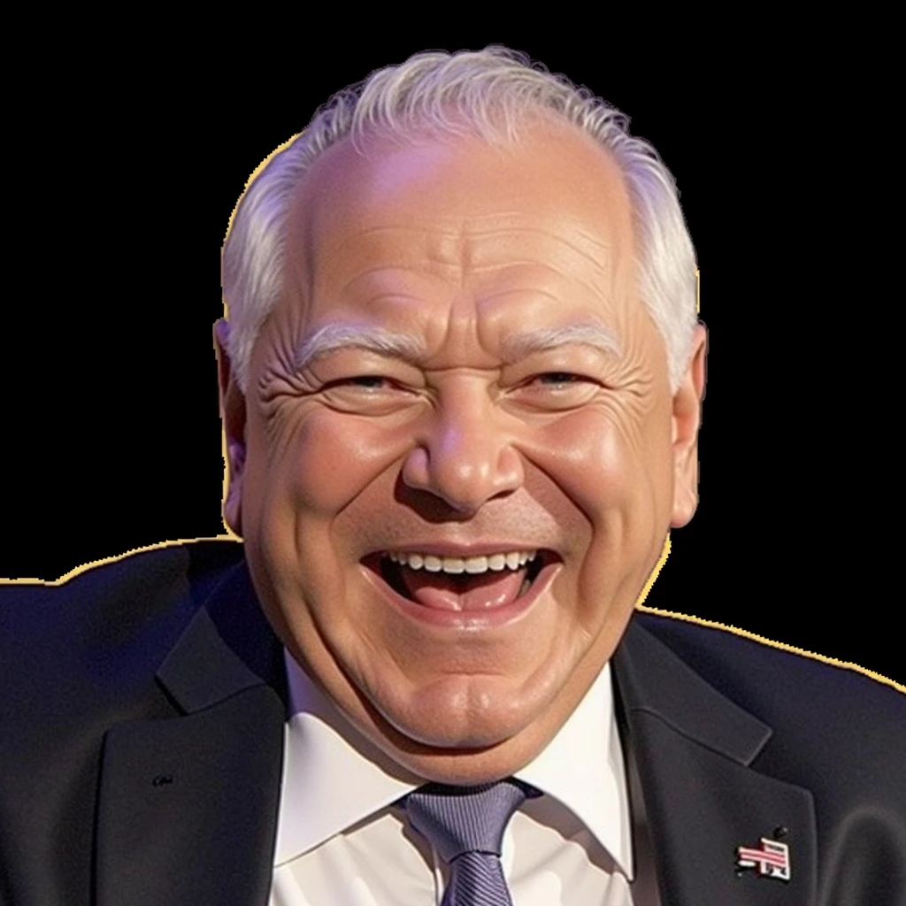 a bald 60 year old man with a perfectly round face, white hair, laughing joyfully, humorous expression, graffiti caricature, flat lighting, endearing, Tim Walz, Democrat,cartoon,stylized