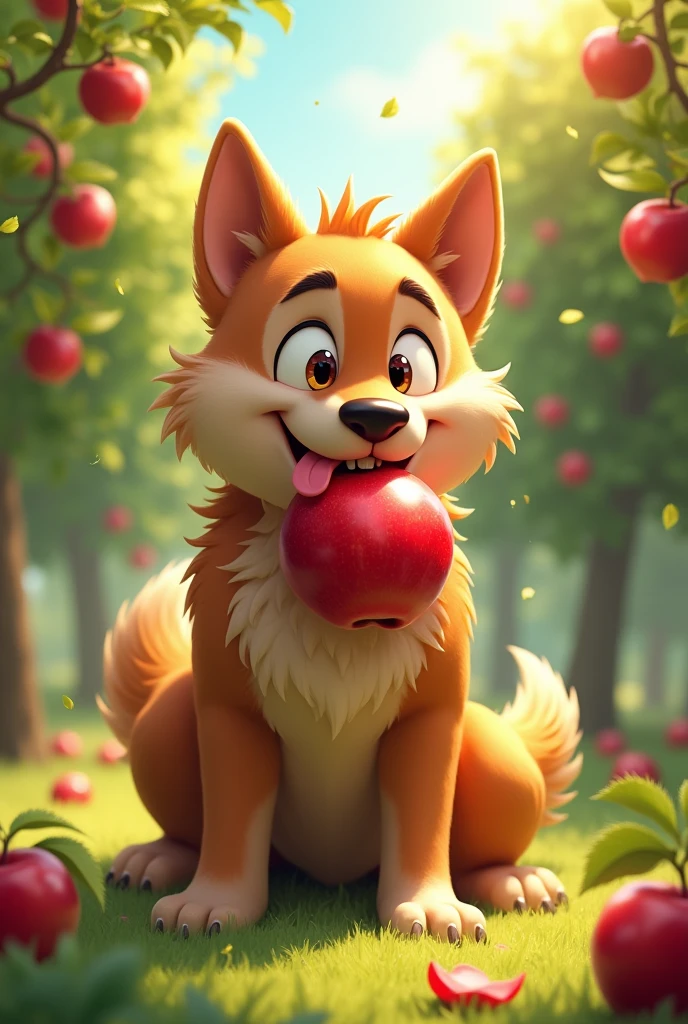 Dog eat apple