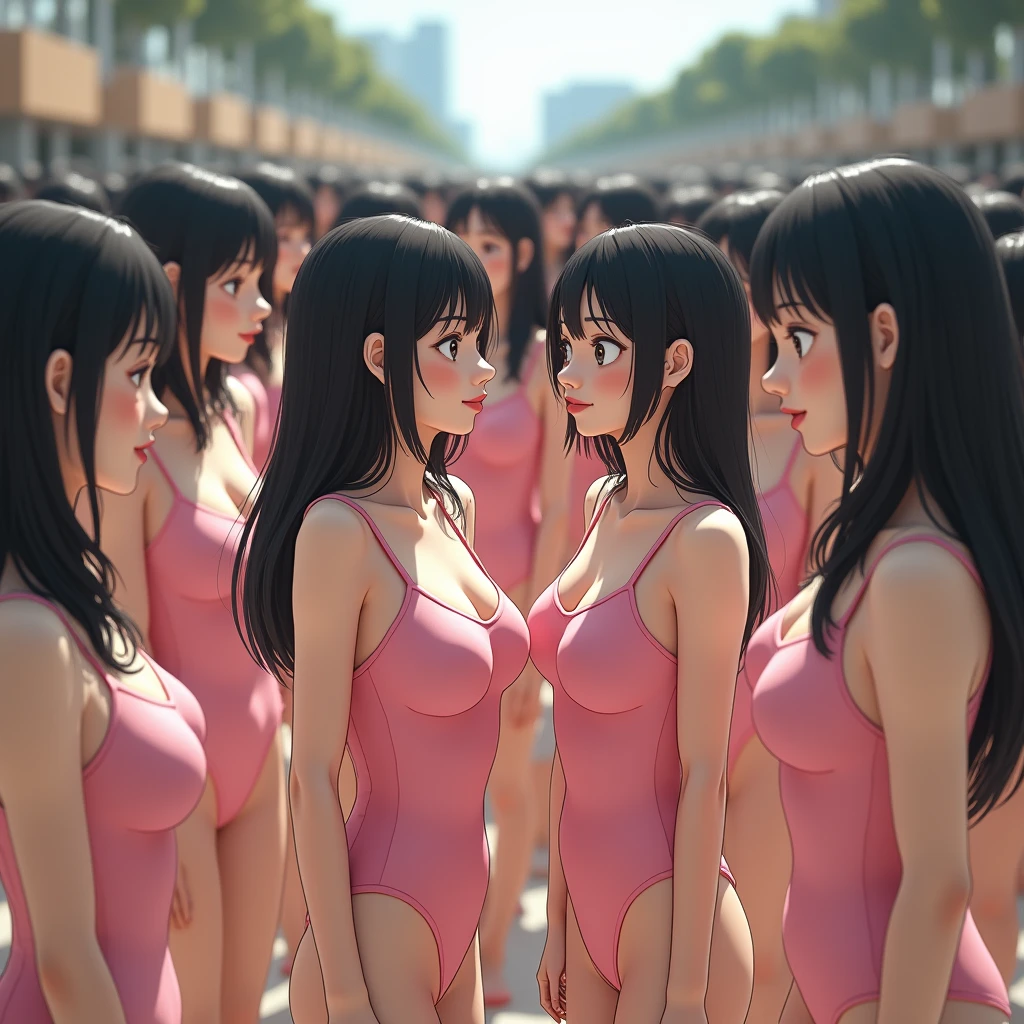 (((((Japanese Clone-girls=Myself))))), (((Super Best masterpiece Clone-girls Raw Photography Art))), (((16K, Highest quality, Ultra-high resolution, RAW Photos))), (((It's so unrealistic., With unparalleled depiction, With an unfathomable sight, An unprecedented and shocking worldview, Clone-girls: In a world of mass reproduction, Ultra-realistic))), (((Japanese Girls, Sasaki Nozomi, 28yo, Small face, Thick black hair, Medium to long hair, Dark Eyes, Mature face, Cute Smile, Smiling face, A gentle gaze, (((Very happy laughter)))))), (((Very beautiful detailed girls, Accurate body structure, Accurate body movements, Very detailed body, (((Super big breasts, Large bulge of ample breasts)))))), (((Pink swimsuit, Cleavage Emphasis, Emphasise the fullness of your breasts))), ((((((((Very detailed, Myself cloning, Depiction of splitting oneself, 1Myself girl→1,000,000,000,000,000,000,000,000,000,000Myself cloning girls)))))))), (((((((Myself clone-girlsから, Myself keeps multiplying, (Very detailed and intricate, To the exact, Flawless, (((In the same female body,With the same face, With the same hairstyle, In the same clothes, At the same height, 同じSuper big breastsである))), In a detailed depiction), 1,000,000,000,000,000,000,000,000,000,000 people))))))), (((((Myself girls only))))), (((((1,000,000,000,000,000,000,000,000,000,000Myself girls))))), (((((Very detailed depiction, Multiple or more Myselves, Physical contact, Pleasant conversation, Holding hands, Hug, walk, Turn around, Shift your gaze))))), (((Very detailed, Extremely crowded, Body-to-body contact with no gaps))), (Bright and soft light), (((((Clear and accurate perspective depiction, super wide view, Ultra-wide field of view, Focus on the average value of the image))))), A crowd of Myself filling up the horizon, Everyone is sexy!!!!, I want to touch each other, I want to have sex with everyone, I want to put my boobs together, Everyone is me, so it's okay to touch them, A large group of people gather from all directions and have sex!!!!!, Touch your body a lot, Licking each other, I want to hug multiple people, I want to see lots of scenes where they touch each other