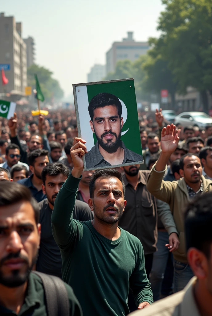 Pakistani people block the road for innocent kill of kamran malik hang up pakistani flag and kamran malik photo