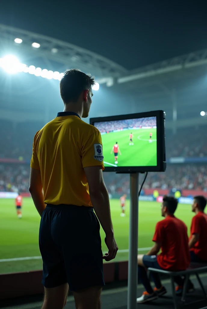 the referee focused seeing the VAR screen