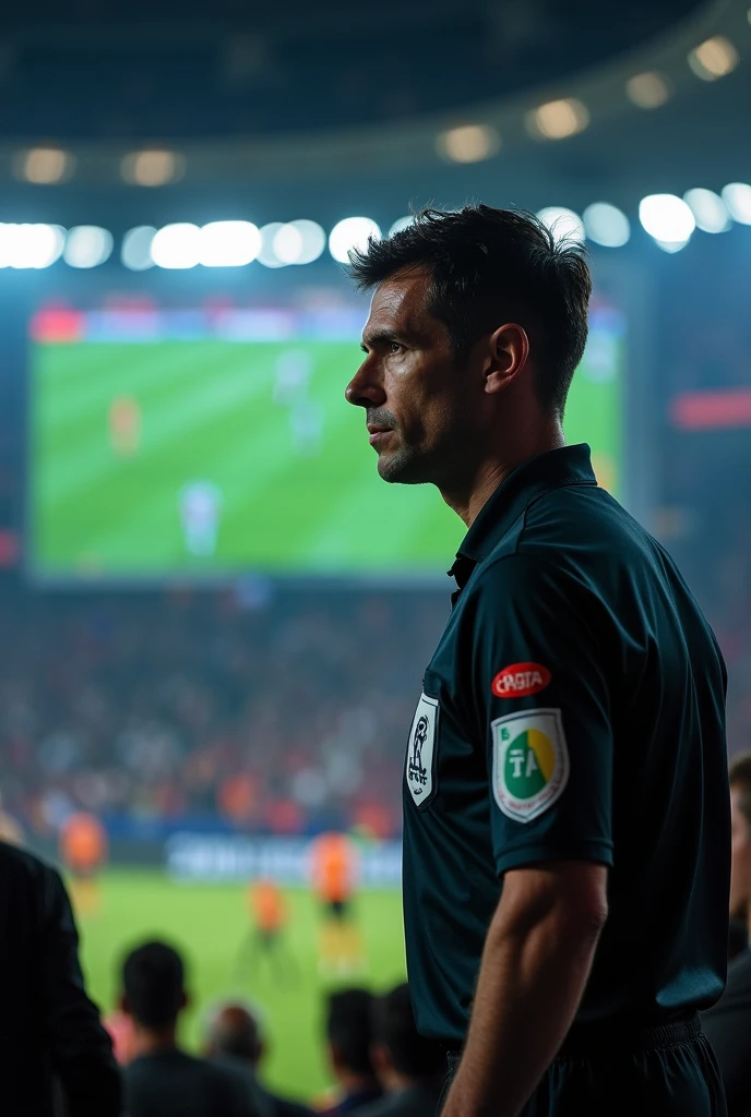 the referee focused seeing the VAR screen
