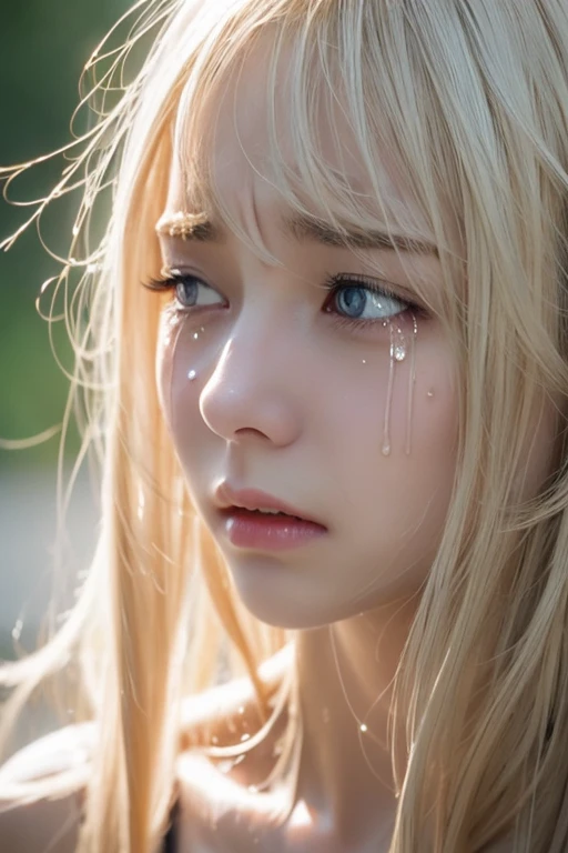 Blonde beauty, cry, sadly, in trouble, shout, moisten the eyes
, tear up , close eyes tightly, despair, suffering, pain