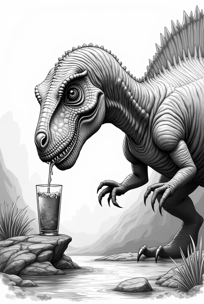 DINOSAUR DRINKS ,for coloring, In black and white