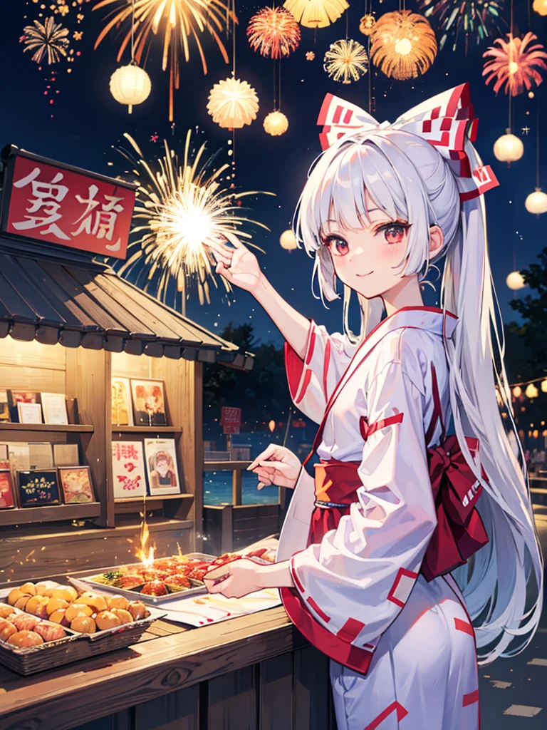 Fuziwarano mokou、smile、Join hands、一人smile、yukata、firework、firework大会、stall、busy