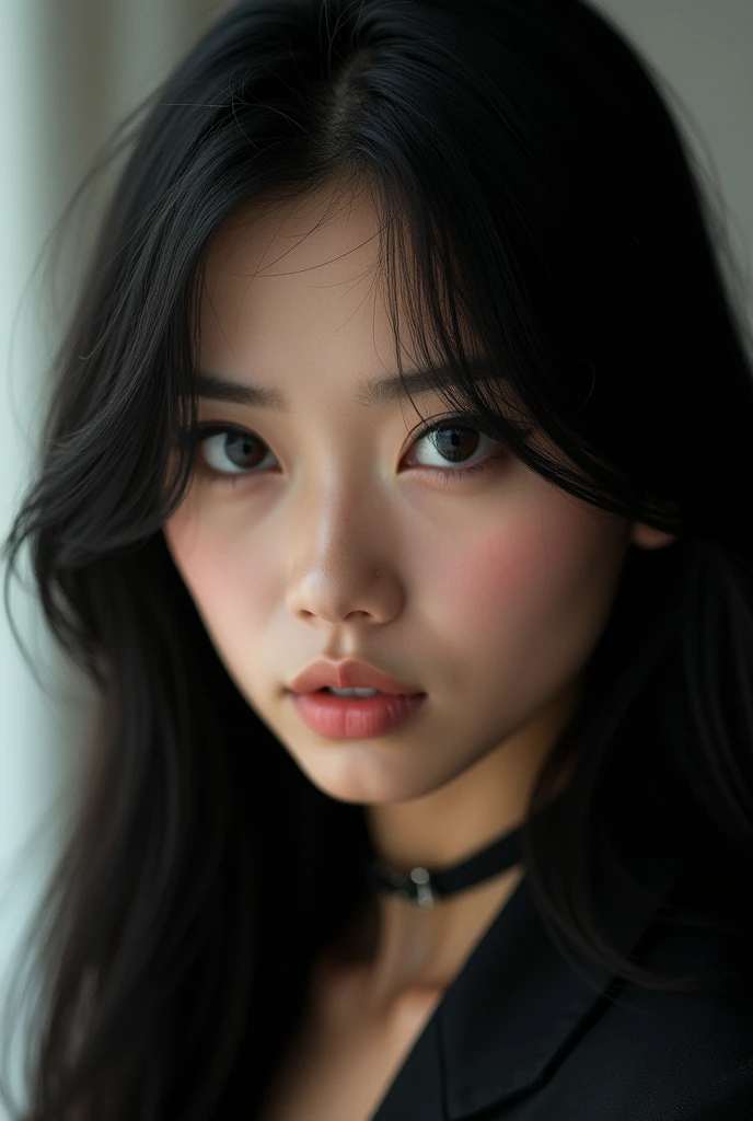 (best quality:1.4),(masterpiece:1.4),(photorealistic:1.4),(ultra high res, raw photo:1.4),(hdr, hyperdetailed:1.2),close up, 1woman,(black long straight hair:1.4), close up, (feline eyes), (fierce beauty), (long eyelashes) cuerpo completo