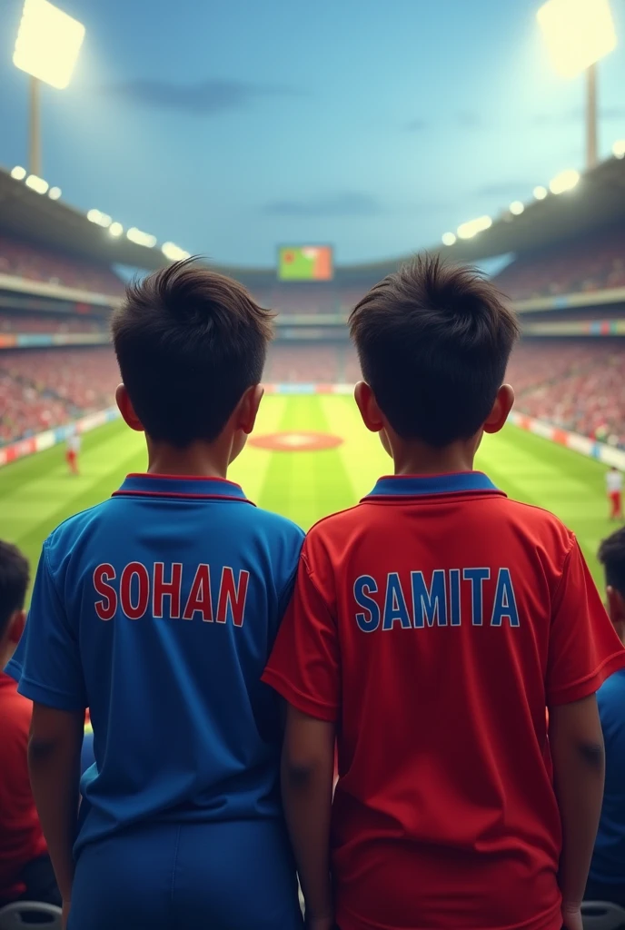 The boy SOHAN and the girl SAMITA are the fan of Bangladesh cricket.they wearing Bangladesh cricket jersy. there name showing there jersy back side