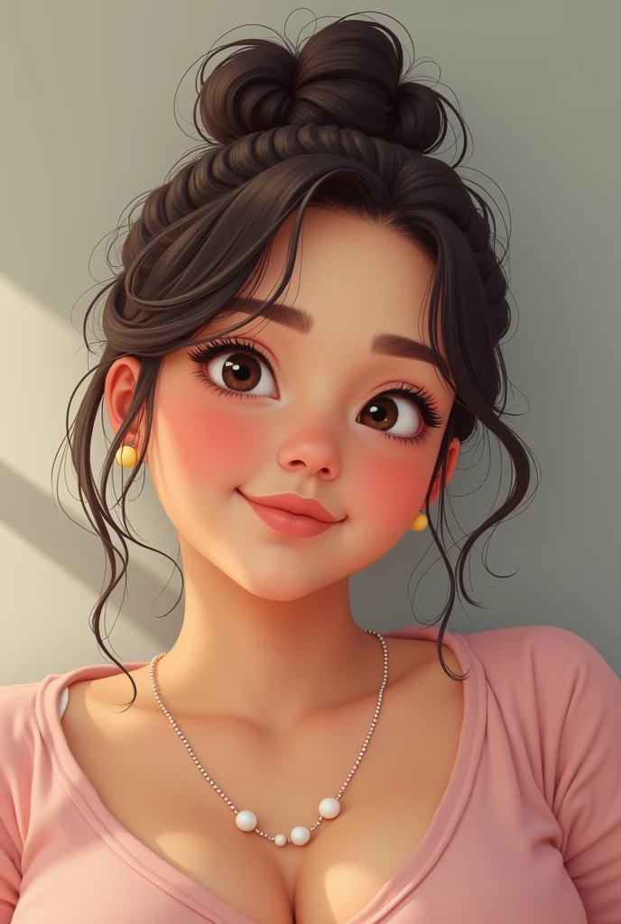 A detailed portrait of an 18year-old female indian teenager. She has a  frame, a youthful glow to her complexion, expressive eyes filled with curiosity, and a dimpled smile. She has medium-length hair tied up in a casual ponytail. She is wearing a comfortable stylis t shirt 