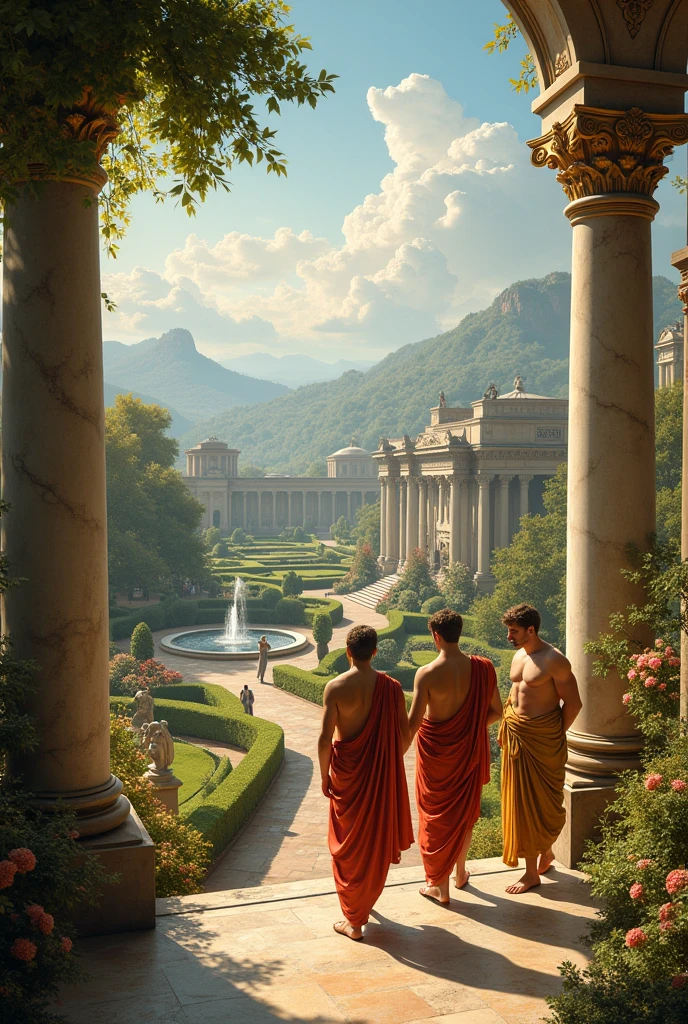 roman style painting of an outdoor scene or garden scene