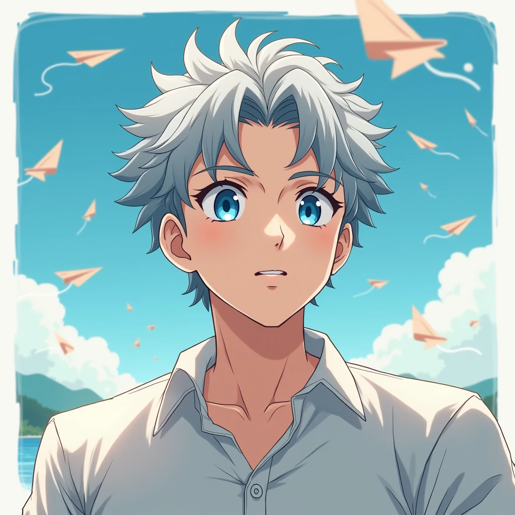 This temperament male anime avatar,The protagonist is a cool boy,Also a male god。He has short, neat, slightly curly hair.,Hair color is fashionable silver gray,He's wearing a shirt and his eyes are bright,Eye color is deep blue,As if he could see into people's hearts,The look in his eyes reveals firmness and confidence。。Thick and strong eyebrows,Together with his eyes, they make up his handsome face。
The face shape is clearly defined,Smooth lines,The chin is slightly raised,Demonstrating an unyielding。Straight nose,The nasal wings are moderate,Adds a bit of three-dimensionality to the whole face。The corners of the mouth slightly raised,Draw a charming smile,As if ready to share his joy and enthusiasm with the world。
Background,You can choose a simple and bright color as the background,Such as fresh blue or warm,To highlight the handsomeness and vitality of the protagonist。You can also add some elements that match the theme.,Like floating clouds、Flying paper airplanes or mountains in the distance,Add a lively and interesting touch to the entire avatar。