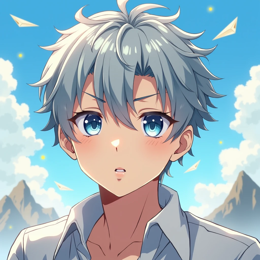 This temperament male anime avatar,The protagonist is a cool boy,Also a male god。He has short, neat, slightly curly hair.,Hair color is fashionable silver gray,He's wearing a shirt and his eyes are bright,Eye color is deep blue,As if he could see into people's hearts,The look in his eyes reveals firmness and confidence。。Thick and strong eyebrows,Together with his eyes, they make up his handsome face。
The face shape is clearly defined,Smooth lines,The chin is slightly raised,Demonstrating an unyielding。Straight nose,The nasal wings are moderate,Adds a bit of three-dimensionality to the whole face。The corners of the mouth slightly raised,Draw a charming smile,As if ready to share his joy and enthusiasm with the world。
Background,You can choose a simple and bright color as the background,Such as fresh blue or warm,To highlight the handsomeness and vitality of the protagonist。You can also add some elements that match the theme.,Like floating clouds、Flying paper airplanes or mountains in the distance,Add a lively and interesting touch to the entire avatar。