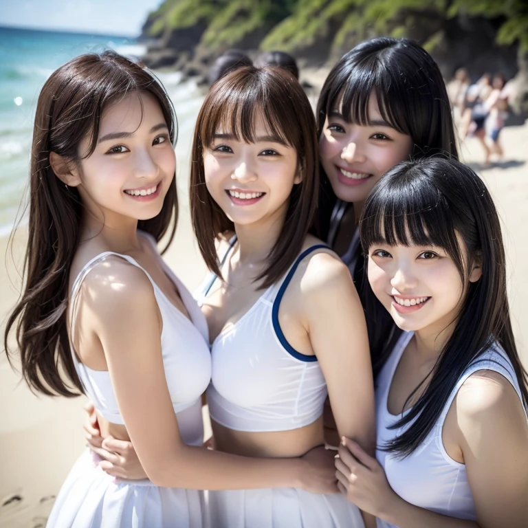 girls standing in japan at hot spring town,strapless yukata-style ribbon bikini-top and white thong-style loincloth,18-year-old,bangs,a little smile,thighs,crotch,knees,short cut hair,pigtail,from below