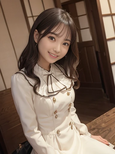 Japanese female, (underweight), (medium bust best quality:1.5), 30 years old, (cheerful grin:1.3),
(palace), riding horse, wavy hair, (cream dress), dutch angle shot, ((extreme wide shot))