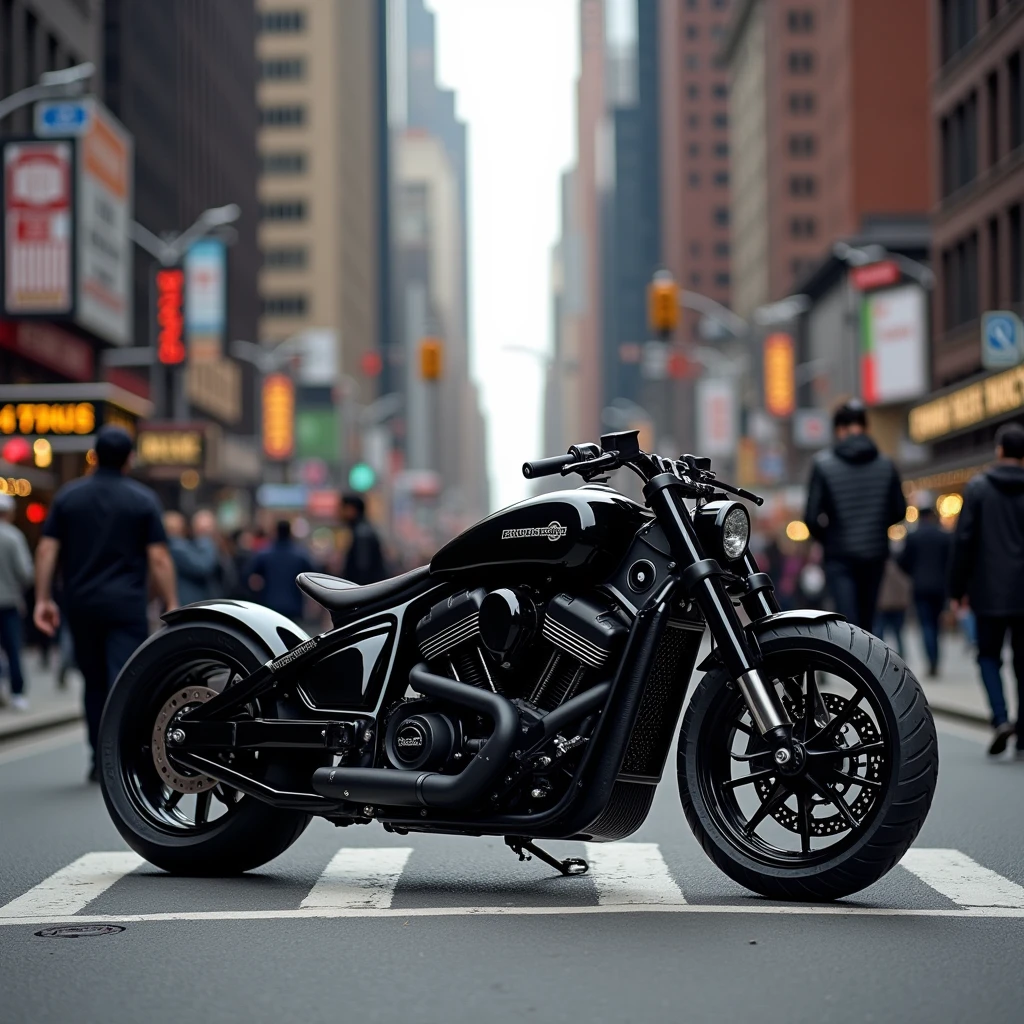R15 r7 black bike modified in newyork city people walking
