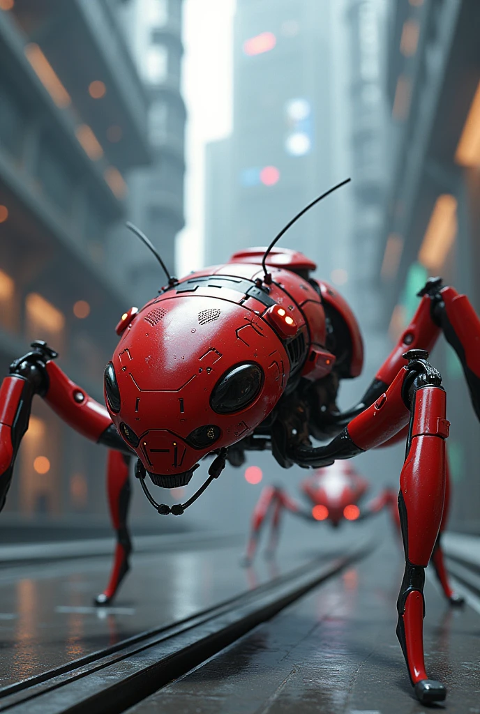 Make an red ant is a futuristik robot with your squad