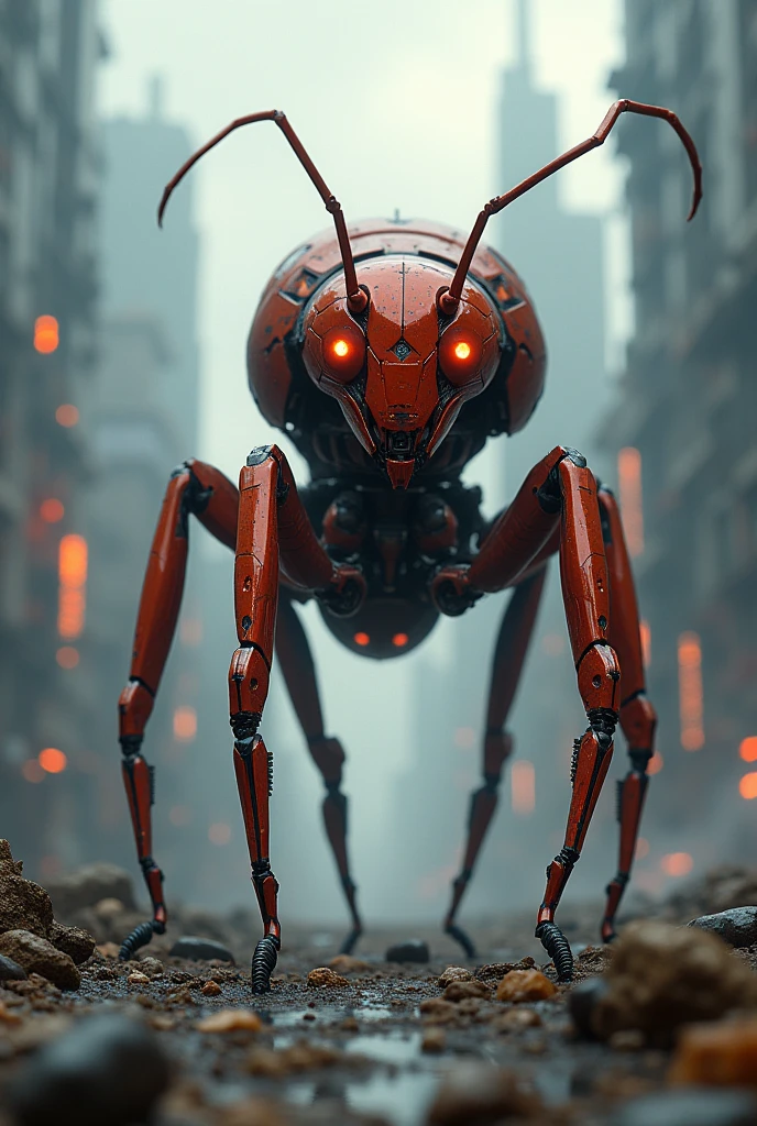 Make an red ant is a futuristik robot with his soldiers