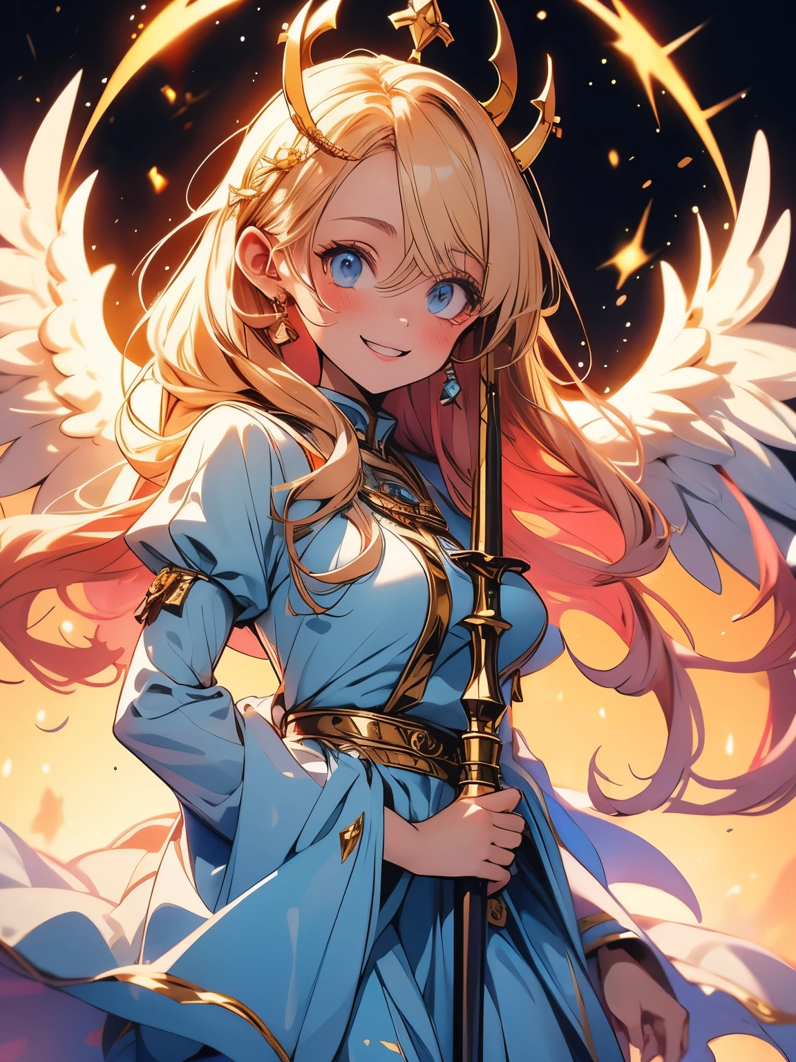 Cute fantasy anime girl, holding long spire