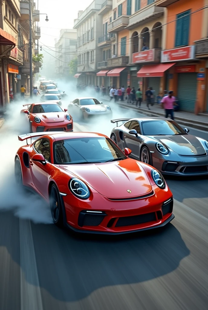Porche cars drifting  in a gujarat