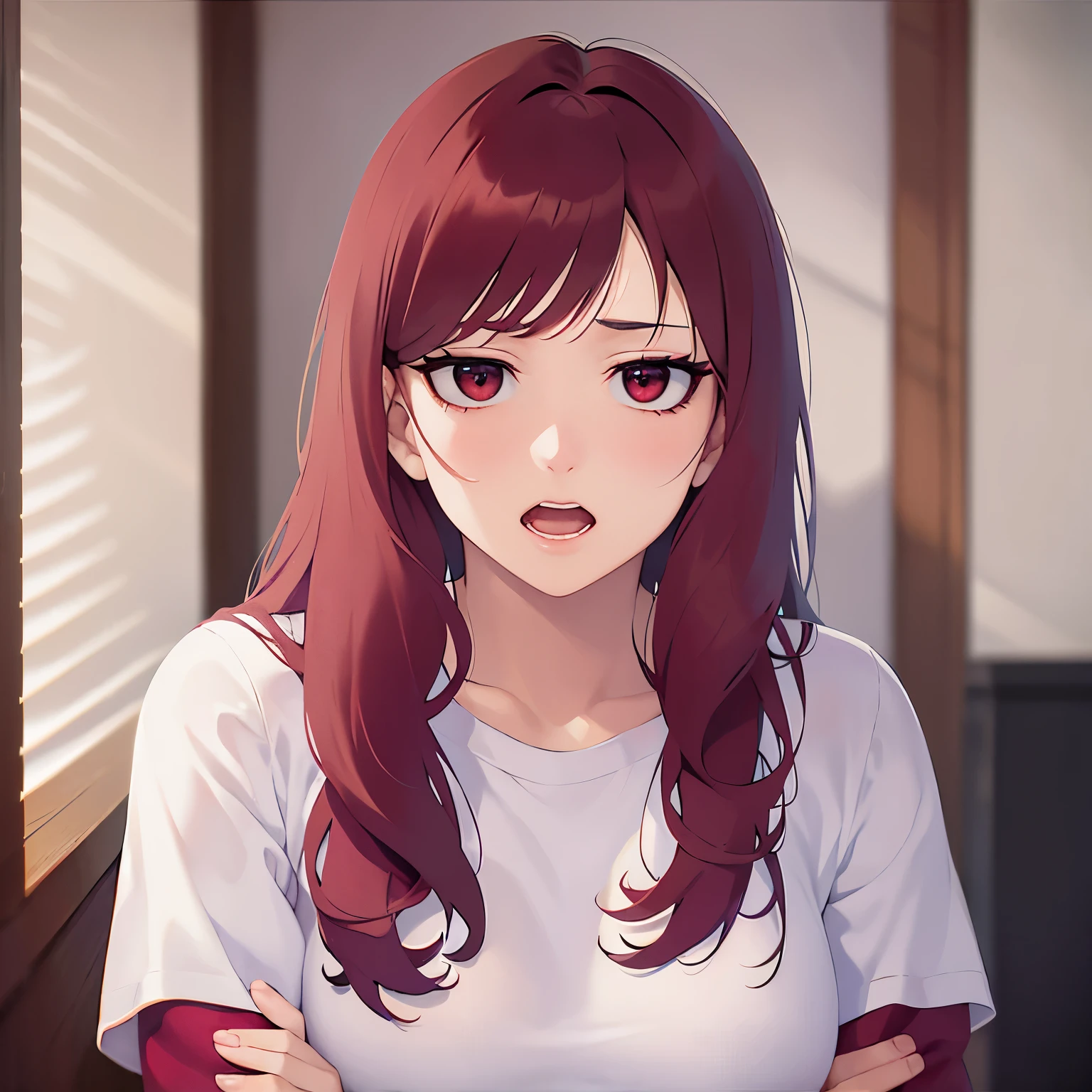 (looking at viewer:1.5)Upper Body, Arms crossed、
Realistic, real person, RAW photo, photorealistic, portrait photography, shiny skin,
2 woman、(Medium Hair) and (red hair) and (red eyes),
Wearing a white T-shirt、
(angry:1.2), open mouth,(park:1.5)、(alone:1.5)