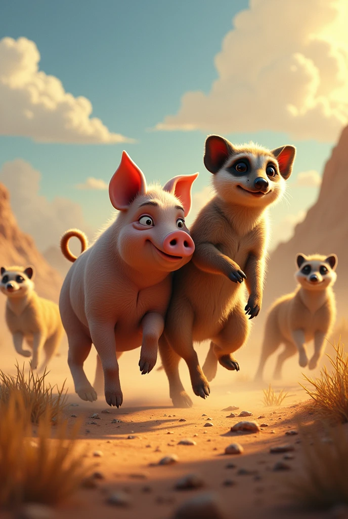 Meerkat with a wild boar