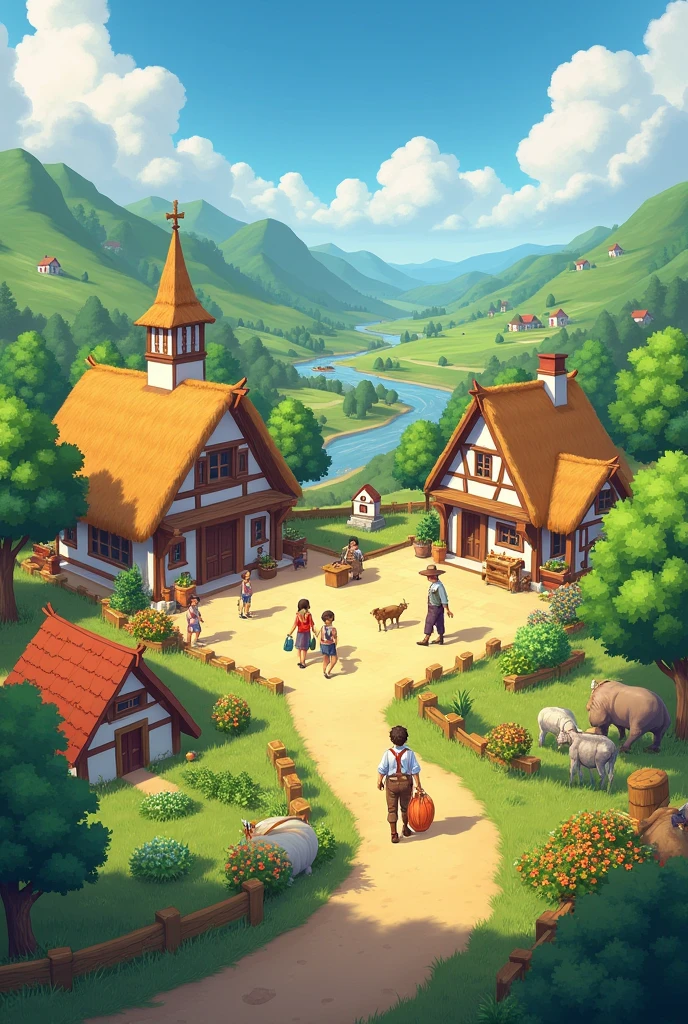 *Restored Village*:
The village returning to its peaceful state with happy villagers.