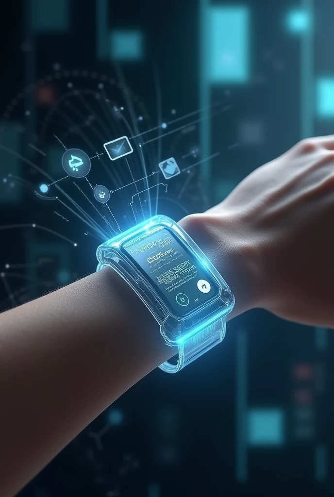 hologram wrist band that will help you be productive, healthy and happy . Make features that showcase its productivity