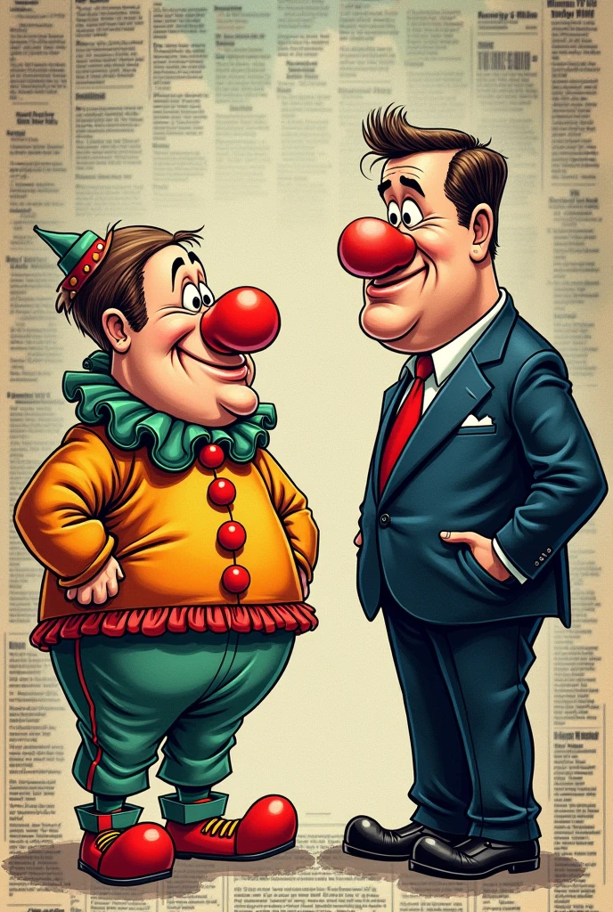 We want our pruncipal not new one news paper cartoon poster with two principal one is fat clown  and othe is handsome gentlemen  