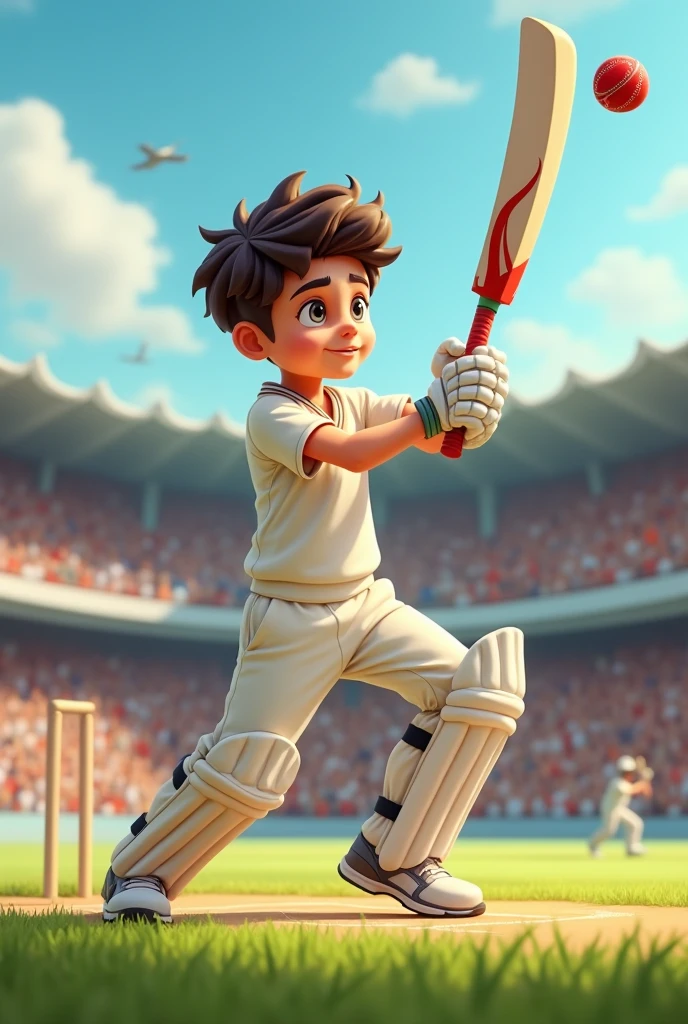 A boy with a bat and hit a six
