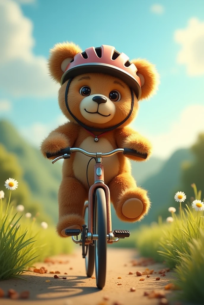 Teddy bear was cycling